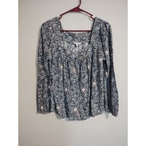 Lucky Brand Women's Square Neck Peasant Floral Boho Top Size Medium